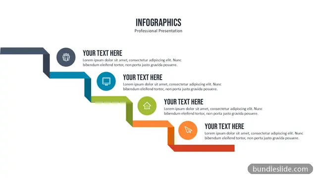 Roadmap PPT template with 4 items in dark blue, staircase diagram, step process - editable PowerPoint slide