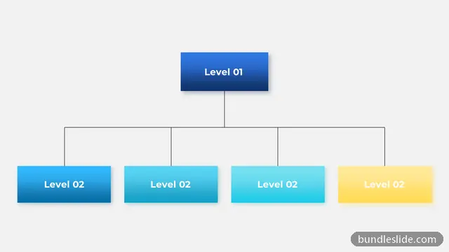 Hierarchy PPT template with 4 items in blue, organizational hierarchy, org chart - editable PowerPoint slide