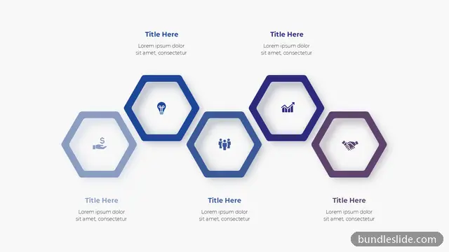 5 Step Timeline PPT template with 5 items in blue, hexagon shapes, five steps - editable PowerPoint slide