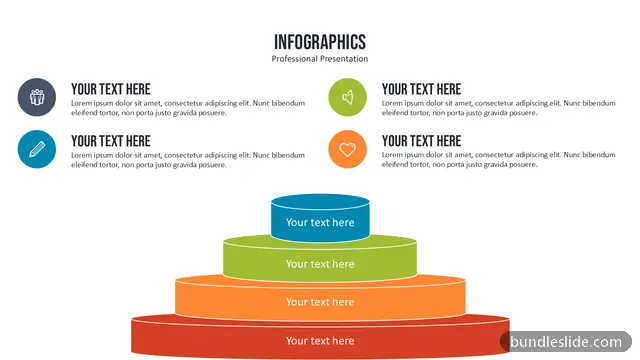 Pyramid PPT template with 4 items in navy, pyramid diagram, 4-level pyramid - editable PowerPoint slide