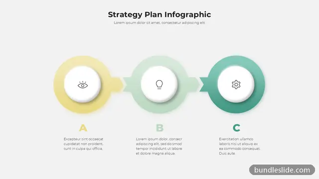 3 Step Process PPT template with 3 items in yellow, strategy plan, three steps - editable PowerPoint slide