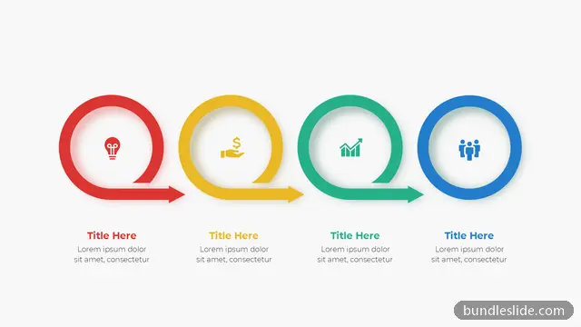 4 Step Timeline PPT template with 4 items in red, 4-step process, circular arrows - editable PowerPoint slide