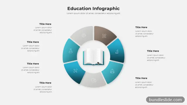 6 Stage Cycle PPT template with 6 items in teal, education infographic, circular wheel - editable PowerPoint slide