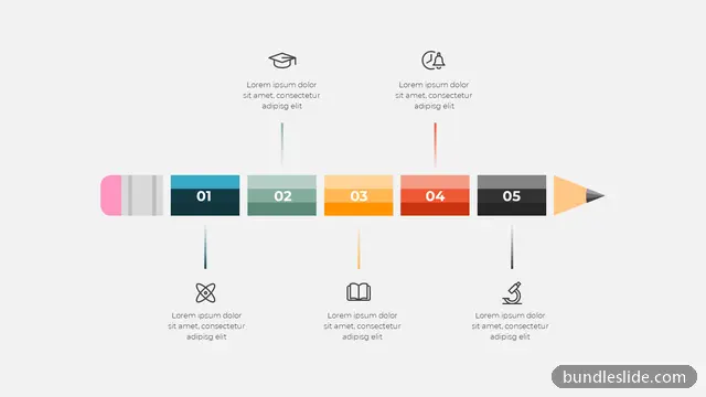 5 Step Timeline PPT template with 5 items in blue, pencil shape, 5 steps - editable PowerPoint slide
