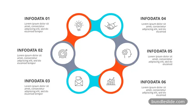 6 Step Process PPT template with 6 items in orange, six steps, circular layout - editable PowerPoint slide