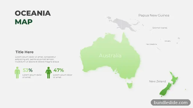 Real Estate PPT template with 2 items in green, Oceania map, Australia - editable PowerPoint slide