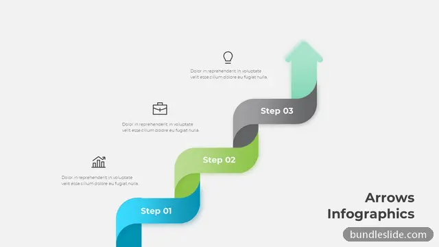 Roadmap PPT template with 3 items in blue, staircase steps, arrow - editable PowerPoint slide