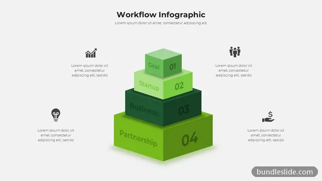 Pyramid PPT template with 4 items in green, workflow, pyramid diagram - editable PowerPoint slide