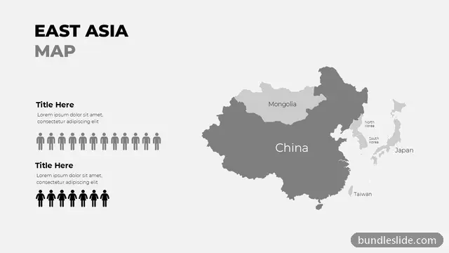 Real Estate PPT template with 2 items in gray, east asia map, China - editable PowerPoint slide
