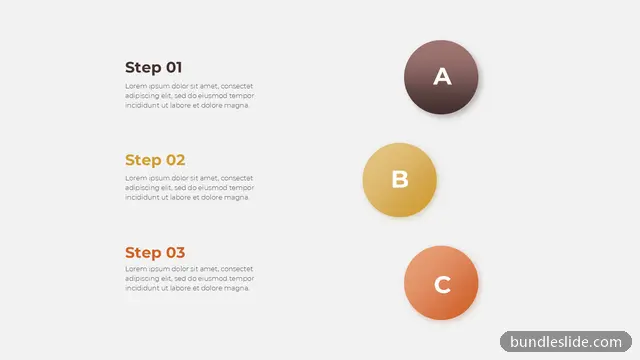 Roadmap PPT template with 3 items in brown, three steps, circles - editable PowerPoint slide