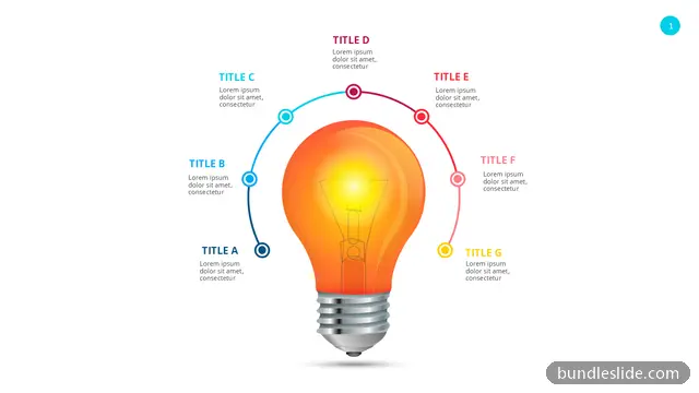 7 Step Process PPT template with 7 items in orange, lightbulb, idea concept - editable PowerPoint slide