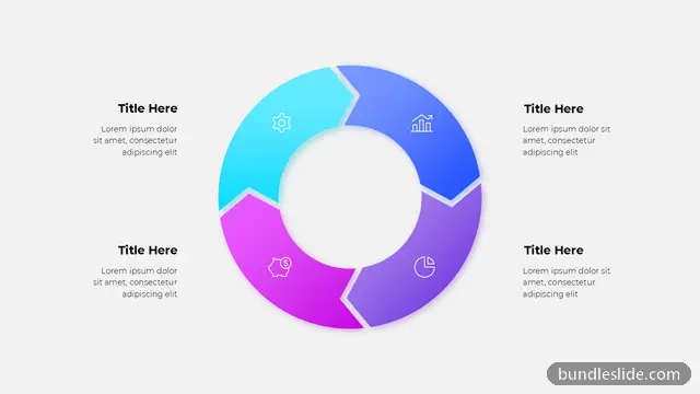 4 Stage Cycle PPT template with 4 items in cyan, circular arrows, 4 steps - editable PowerPoint slide
