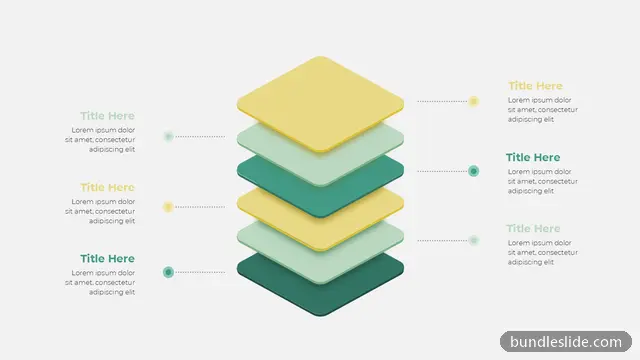 6 Step Process PPT template with 6 items in yellow, layered diagram, 3D stack - editable PowerPoint slide
