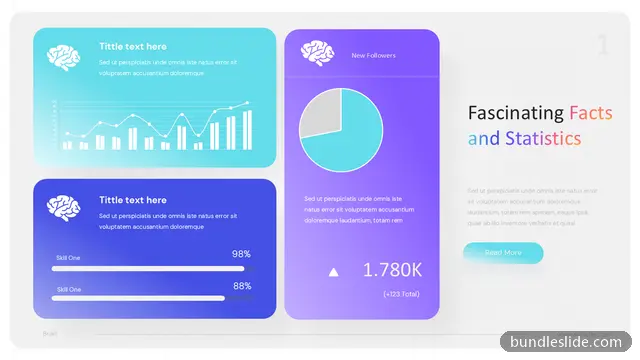 KPI Dashboard PPT template with 3 items in teal, statistics, data cards - editable PowerPoint slide
