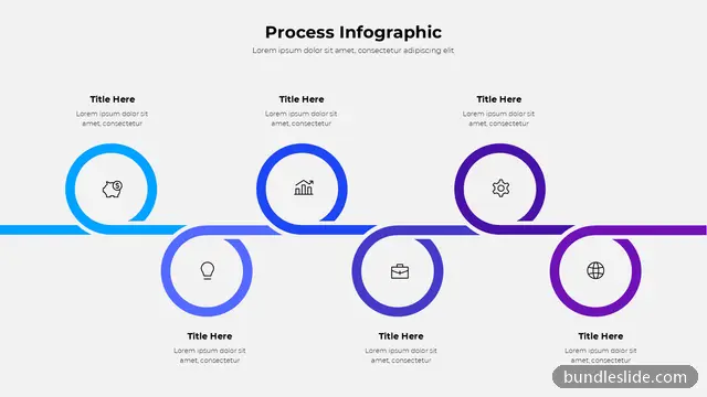 6 Step Process PPT template with 6 items in blue, process infographic, six steps - editable PowerPoint slide
