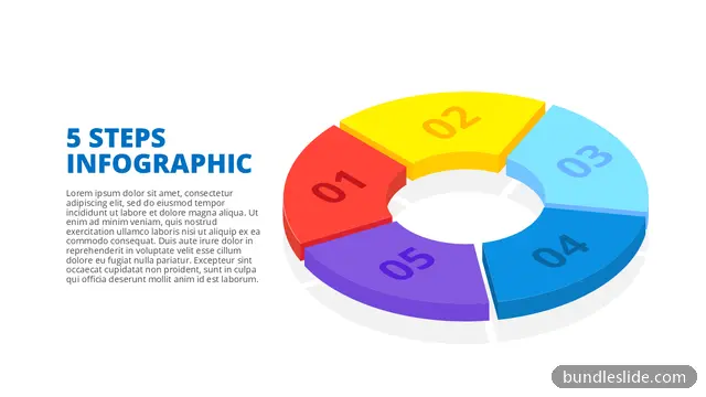 5 Stage Cycle PPT template with 5 items in red, 5 steps, isometric - editable PowerPoint slide