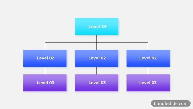 Flowchart PPT template with 7 items in cyan, hierarchy, organizational structure - editable PowerPoint slide