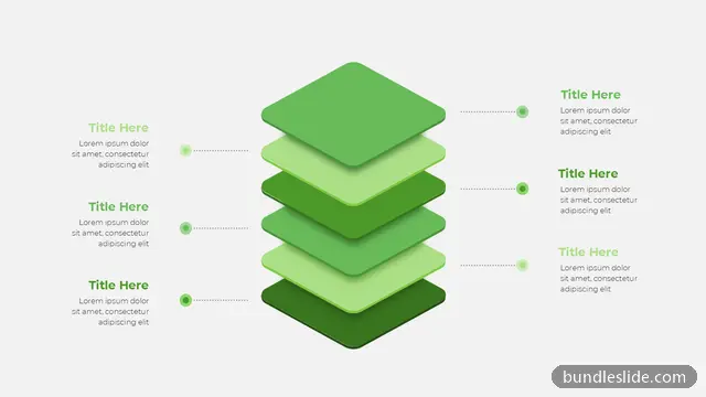 6 Step Process PPT template with 6 items in green, layered diagram, stacked shapes - editable PowerPoint slide