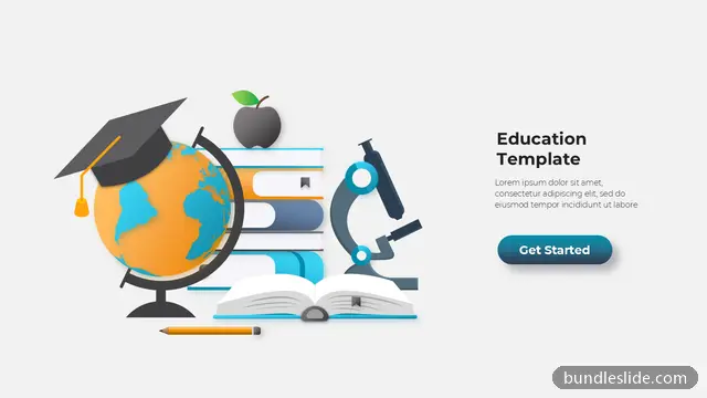 Mockup & Illustration PPT template in orange, education template, globe - editable PowerPoint slide