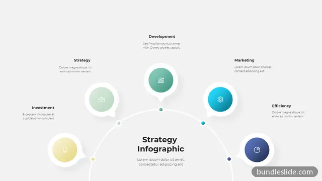 6 Step Process PPT template with 6 items in green, strategy plan, arc diagram - editable PowerPoint slide