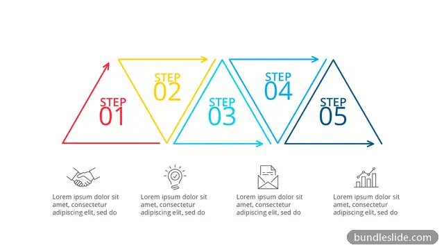 5 Step Timeline PPT template with 5 items in red, 5 steps, triangle shapes - editable PowerPoint slide
