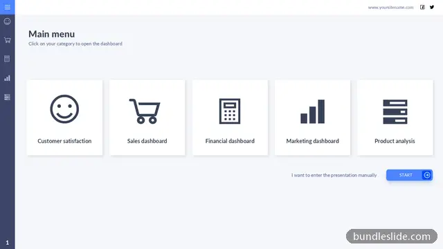 Agenda PPT template with 5 items in white, main menu, navigation - editable PowerPoint slide
