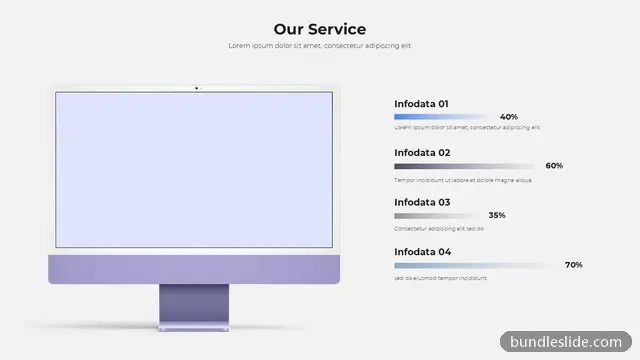 KPI Dashboard PPT template with 4 items in purple, progress bars, percentage stats - editable PowerPoint slide