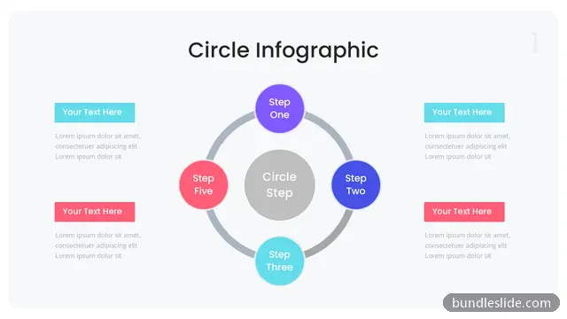 5 Stage Cycle PPT template with 5 items in purple, circular diagram, five steps - editable PowerPoint slide