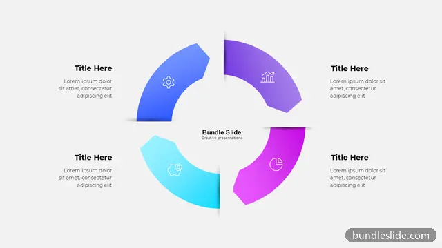 4 Stage Cycle PPT template with 4 items in blue, circular diagram, four segments - editable PowerPoint slide