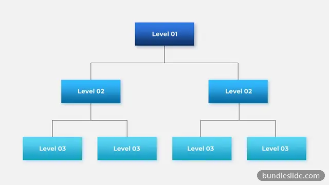 Hierarchy PPT template with 7 items in blue, organizational chart, hierarchy - editable PowerPoint slide