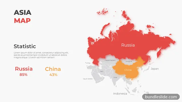Real Estate PPT template with 2 items in red, Asia map, geography - editable PowerPoint slide