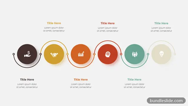 6 Step Roadmap PPT template with 6 items in dark brown, 6-step process, circular icons - editable PowerPoint slide