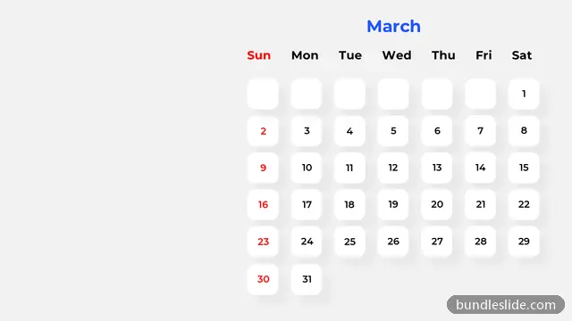 Calendar PPT template with 31 items in white, calendar, March - editable PowerPoint slide
