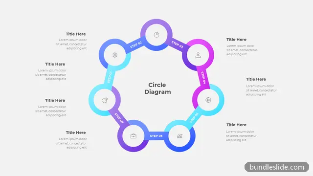 7 Step Process PPT template with 7 items in blue, circular diagram, 7 steps - editable PowerPoint slide
