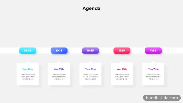 Agenda PPT template with 5 items in cyan, agenda, schedule - editable PowerPoint slide