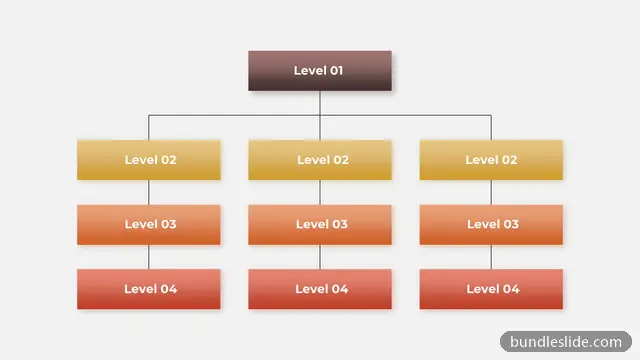Hierarchy PPT template with 10 items in brown, organizational chart, hierarchy - editable PowerPoint slide