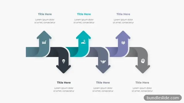 Flowchart PPT template with 6 items in teal, zigzag arrows, 6 steps - editable PowerPoint slide