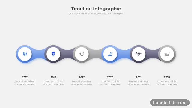 6 Step Timeline PPT template with 6 items in blue, timeline, milestones - editable PowerPoint slide