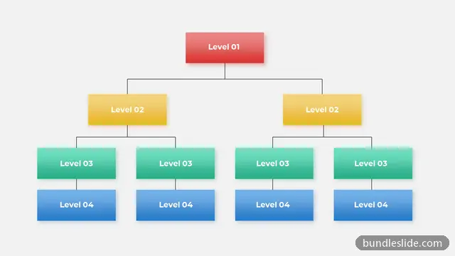 Flowchart PPT template with 11 items in red, hierarchy, organizational chart - editable PowerPoint slide