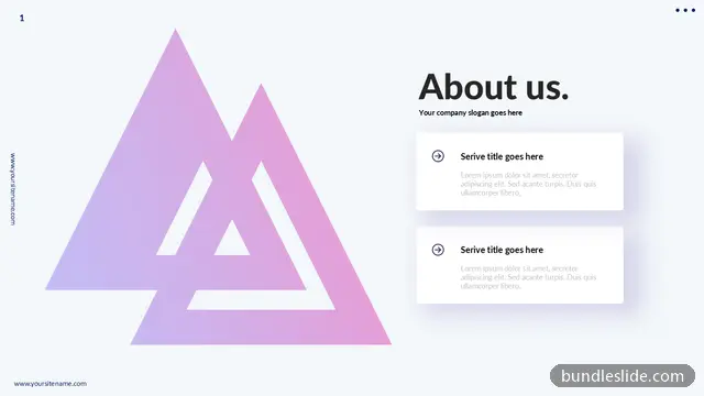 KPI Dashboard PPT template with 2 items in purple, about us, company slogan - editable PowerPoint slide