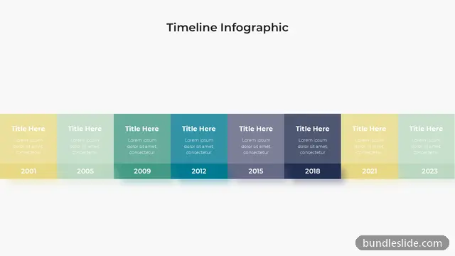8 Step Process PPT template with 8 items in yellow, timeline, years - editable PowerPoint slide