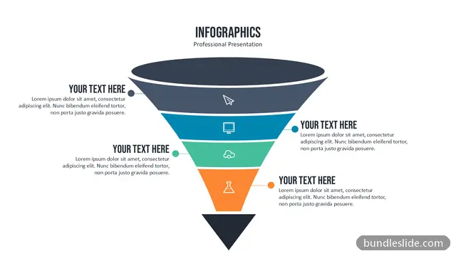 Funnel PPT template with 4 items in dark blue, funnel diagram, sales funnel - editable PowerPoint slide