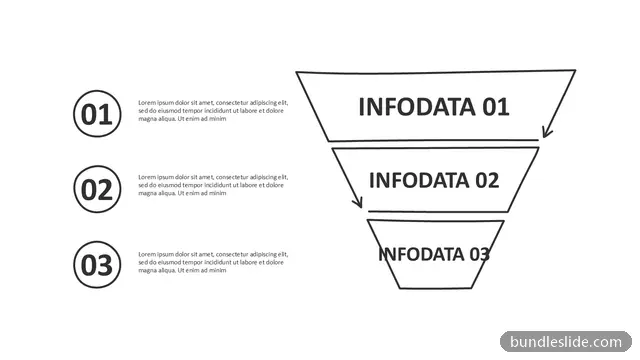 Funnel PPT template with 3 items in black, funnel diagram, doodle style - editable PowerPoint slide
