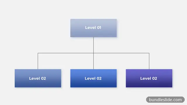 Hierarchy PPT template with 3 items in blue, organizational chart, hierarchy - editable PowerPoint slide