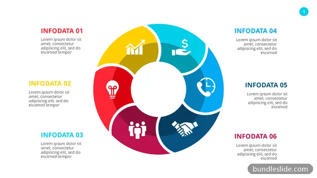 6 Stage Cycle PPT template with 6 items in red, circular diagram, six segments - editable PowerPoint slide