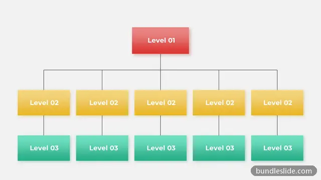 Flowchart PPT template with 11 items in red, organizational chart, hierarchy - editable PowerPoint slide