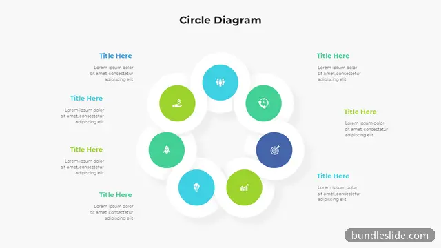 7 Stage Cycle PPT template with 7 items in blue, circle diagram, 7 items - editable PowerPoint slide