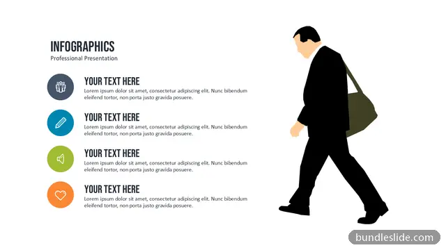Business Plan PPT template with 4 items in white, infographic, icon list - editable PowerPoint slide