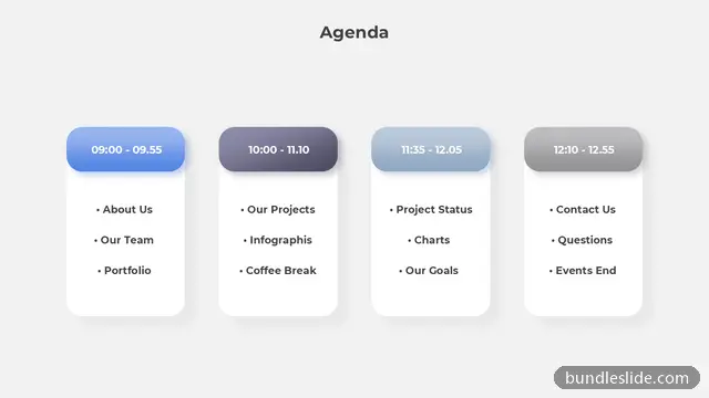 Agenda PPT template with 4 items in blue, agenda, schedule - editable PowerPoint slide
