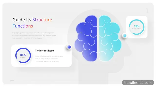 KPI Dashboard PPT template with 2 items in blue, brain diagram, left right brain - editable PowerPoint slide